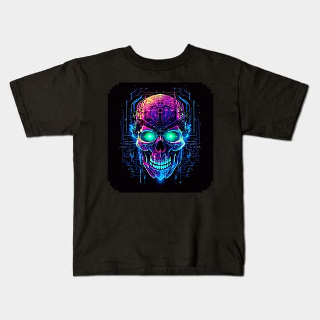 Sci fi Skull Neon Light Kids T-Shirt by gibah